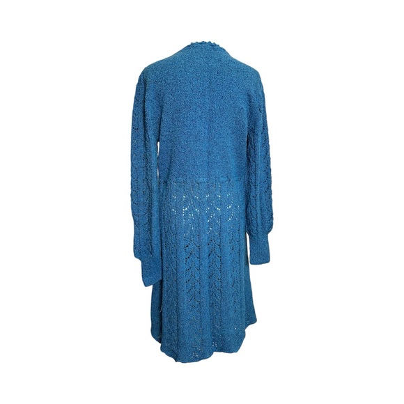 Vintage Blue Crochet Knit Dress with Tie Waist – Size 14 - Picture 3 of 11